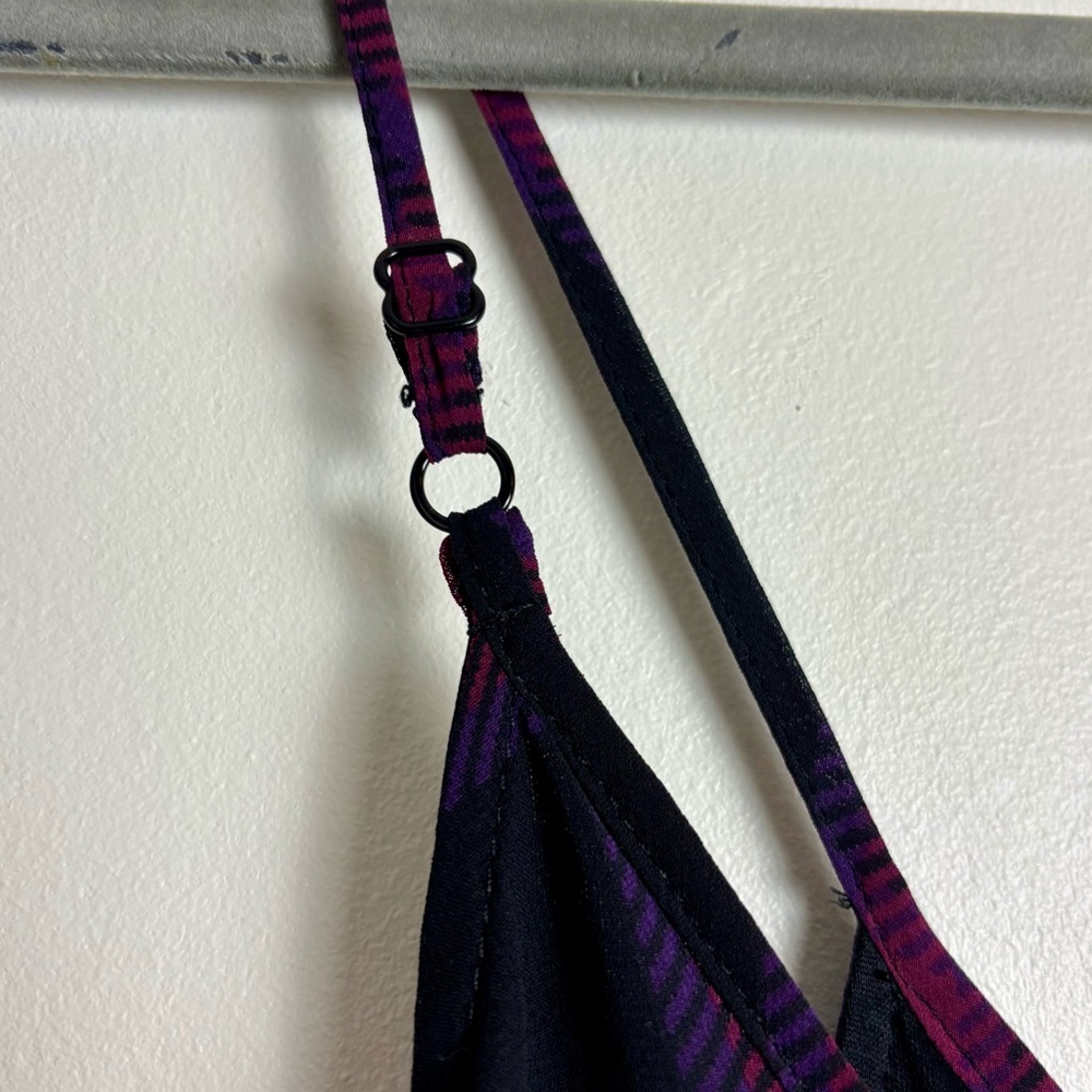 Express slip dress black purple plaid XS lace trim - Picture 7 of 8